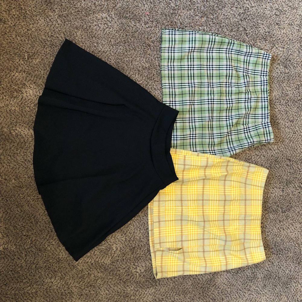 Papaya, Romwe, and White Fabel skirts